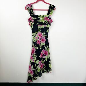 Vintage California Krush Dress Womens 8 Floral Assymetrical Hem 90s Friends